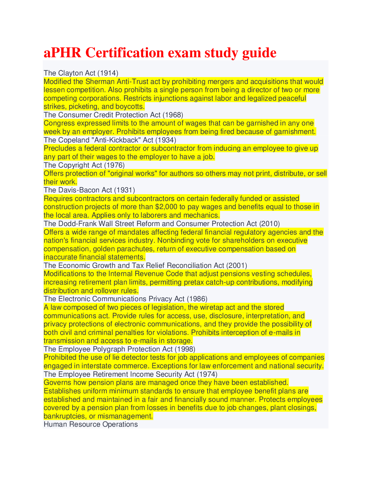 aPHR Certification exam study guide 2022/2023 Browsegrades